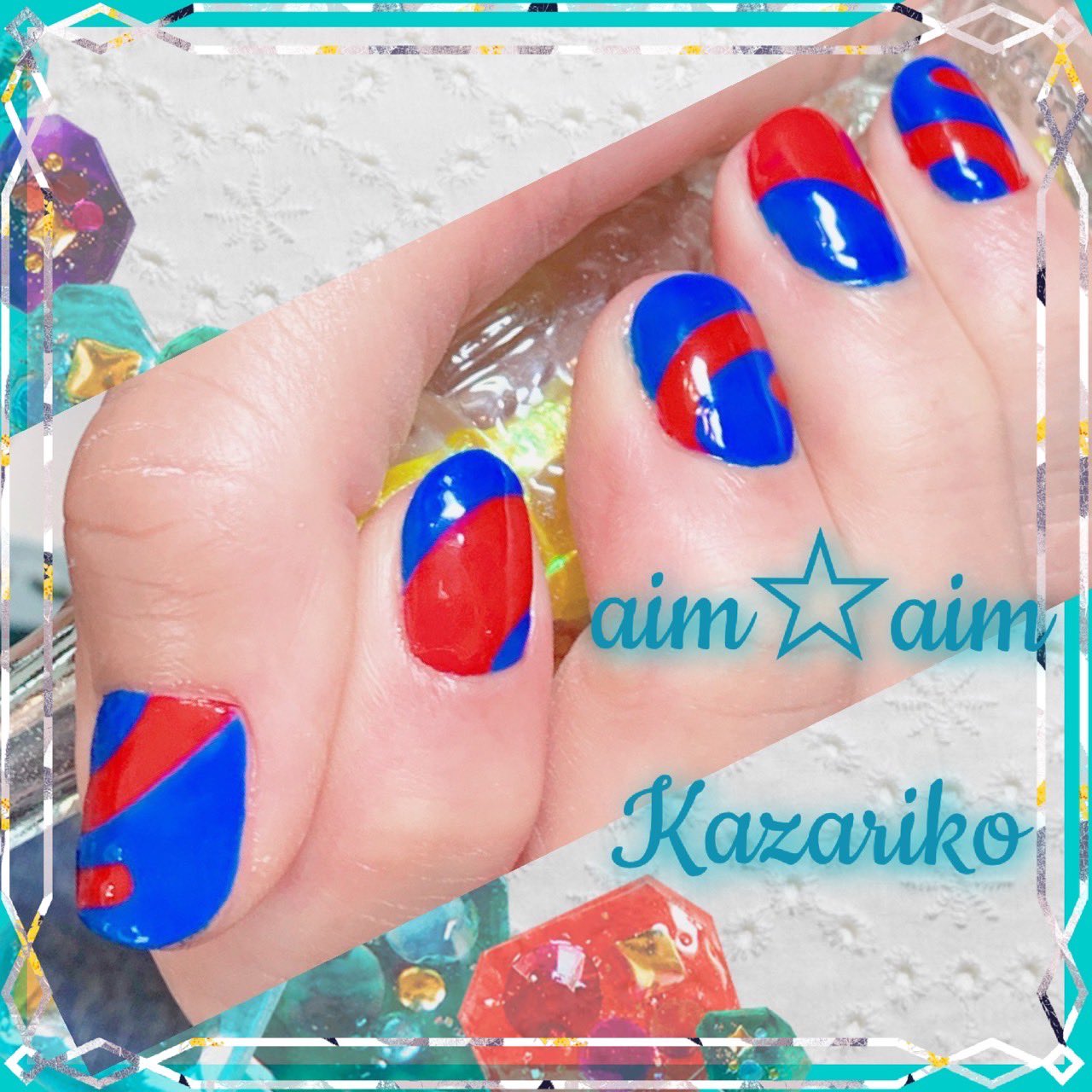 Aim Aim 飾莉妓 Kazariko Ai ビビッドネイル Aiです 日本代表のユニフォーム位 ビビッドカラーなんです ワールドカップも アジア予選中ですので ネイルをユニフォームカラーにして 選手たちを応援すれば 気分は日本代表 ですね あか