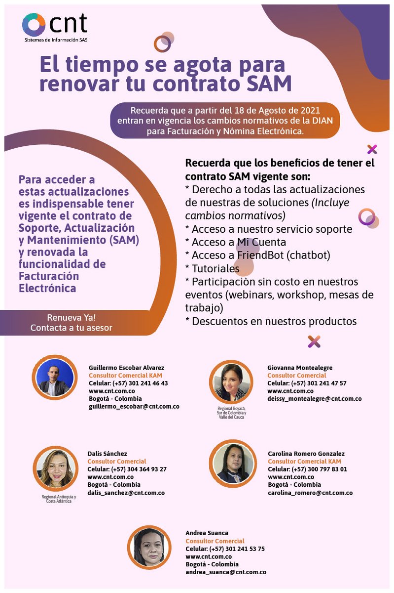 CNT_software's tweet photo. El tiempo se agota, renueva tu contrato SAM ya!
Ingresa a https://t.co/e7N9D0B8KS
Contacta a tu asesor regional
.
.
.
#cnt #renueva #contratosam https://t.co/QpxjgAVxt9