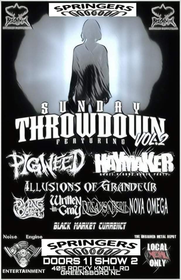 DreamsInPeril's tweet photo. Sunday!!
@PigweedB @DyingOath #noiseingineentertainment
#Greensboro #northcarolina #haymaker #blackmarketcurrency #Deathcore #metalcore #metal #deathmetal https://t.co/OGNPxU8F4p