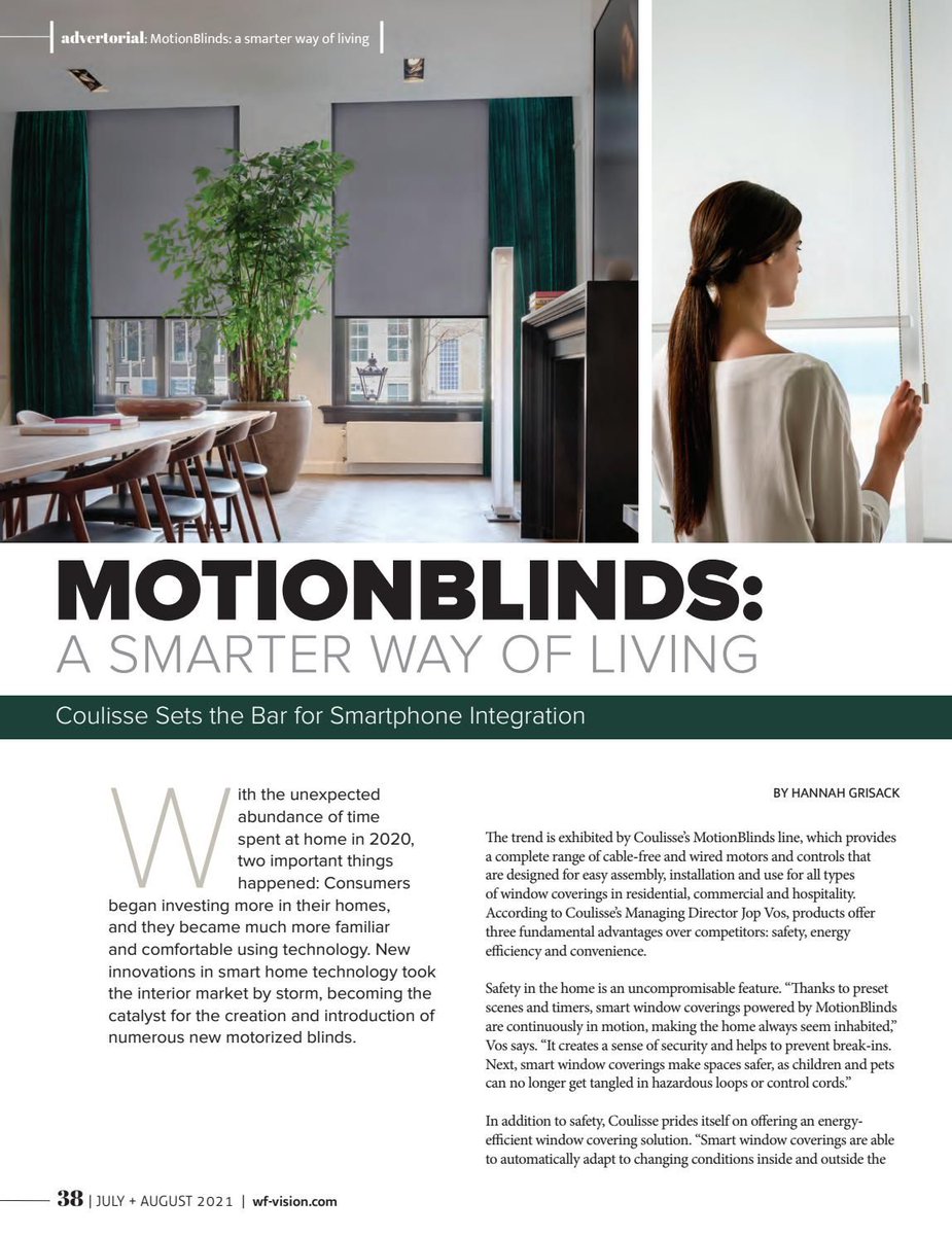 WFVMagazine's tweet image. MotionBlinds: A Smarter Way of #Living. @CoulisseWorld sets the bar for #smartphoneintegration. Read more &amp;gt;&amp;gt; buff.ly/38Af7tB