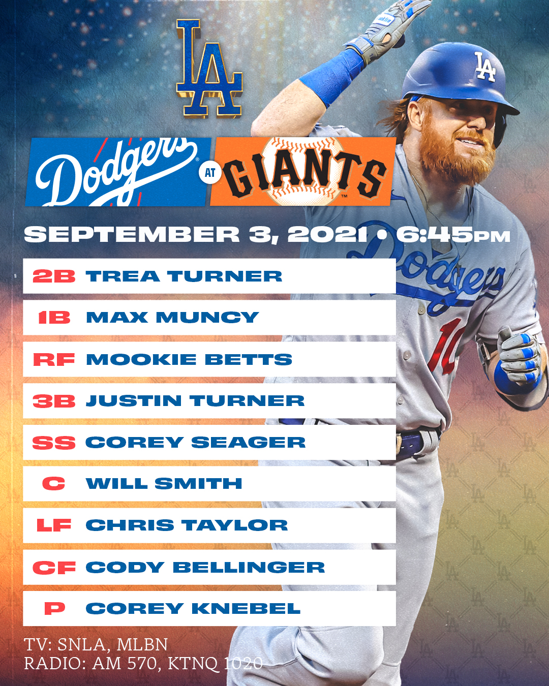 Los Angeles Dodgers on Twitter "Tonight's Dodgers lineup at Giants