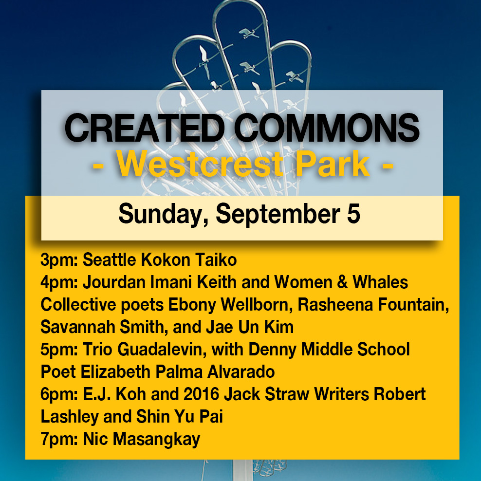 jackstrawarts's tweet photo. Make sure to stop by this weekend for #CreatedCommons at Westcrest Park! Swipe to see when Jack Straw #artists and #writers will be taking the stage. https://t.co/zACSJWPaxm
