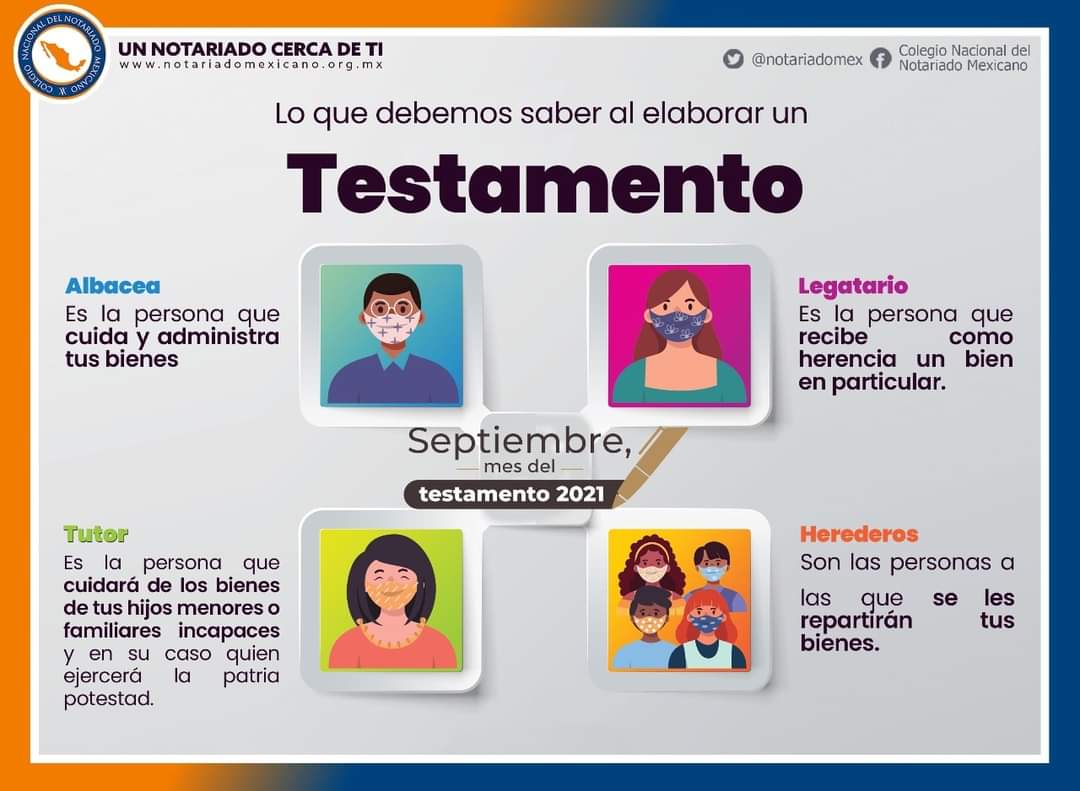 notariadomex's tweet photo. Aquí te compartimos lo que debemos saber al elaborar un Testamento.

Acude con tu Notario de confianza.

#SeptiembreMesDelTestamento
#UnNotariadoCercaDeTi
#NotariadoMexicano
#Sumemos https://t.co/t82uPofQ3m