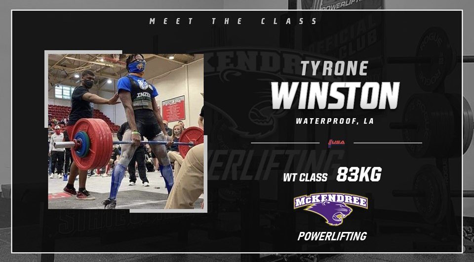 Last up we have Tyrone Winston  

Hometown 🏡: Waterproof, LA
Year: Freshman
Major 📚: Exercise Science and Sport Performance 
Favorite lift 🏋️‍♀️: Deadlift 
Interesting Fact: 🧐 He doesn’t like pancakes 🤷‍♂️

#mckendreemonsters #mckendreepowerlifting