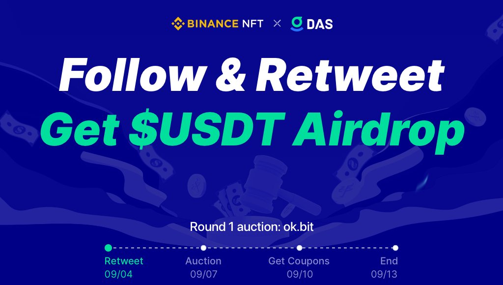 😍Complete Tasks, Get $USDT #Airdrop ! 

🌟𝗢𝗞.𝗯𝗶𝘁 will be in auction on #BinanceNFT @TheBinanceNFT 

🤑All USDT from auctions will be airdropped to all
#NFTGiveaway #bidtoearn #das @_dasbot

🪂 𝗚𝗲𝘁 𝗰𝗼𝘂𝗽𝗼𝗻𝘀 𝗻𝗼𝘄
✅ 𝐅𝐨𝐥𝐥𝐨𝐰 & 𝐑𝐓

👉bestdas.com