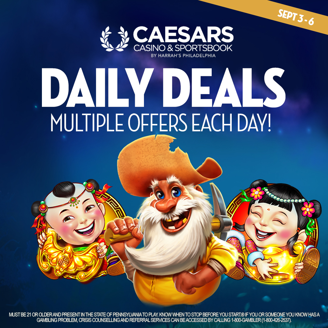 Things are heating up – don’t miss out on your chance for a new hot offer each day!

Log in each day from September 3 - 6 and check the “My Bonuses” tab for a new bonus!

Play now at pa.caesarsonline.com