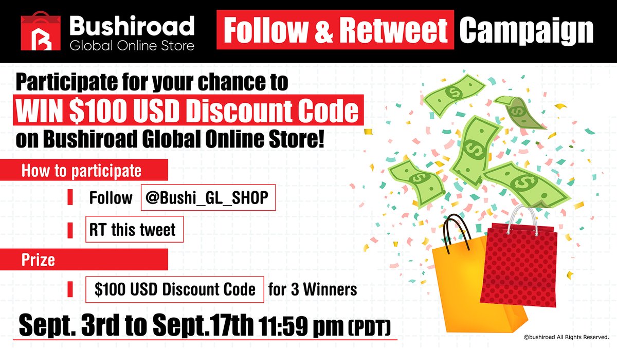 Bushi_GL_SHOP's tweet photo. 🛍️ Follow &amp; Retweet Campaign 🛍️

Participate for your chance to Win a $100 USD Discount Code for the Bushiroad Global Online Store!

Simply Follow @Bushi_GL_SHOP and Retweet this post!
Will you be one of the 3 lucky Winners?! (๑•̀ㅂ•́)و ✧

🛍️: https://t.co/F5I1pq9YGL https://t.co/Axpdrb5wDg