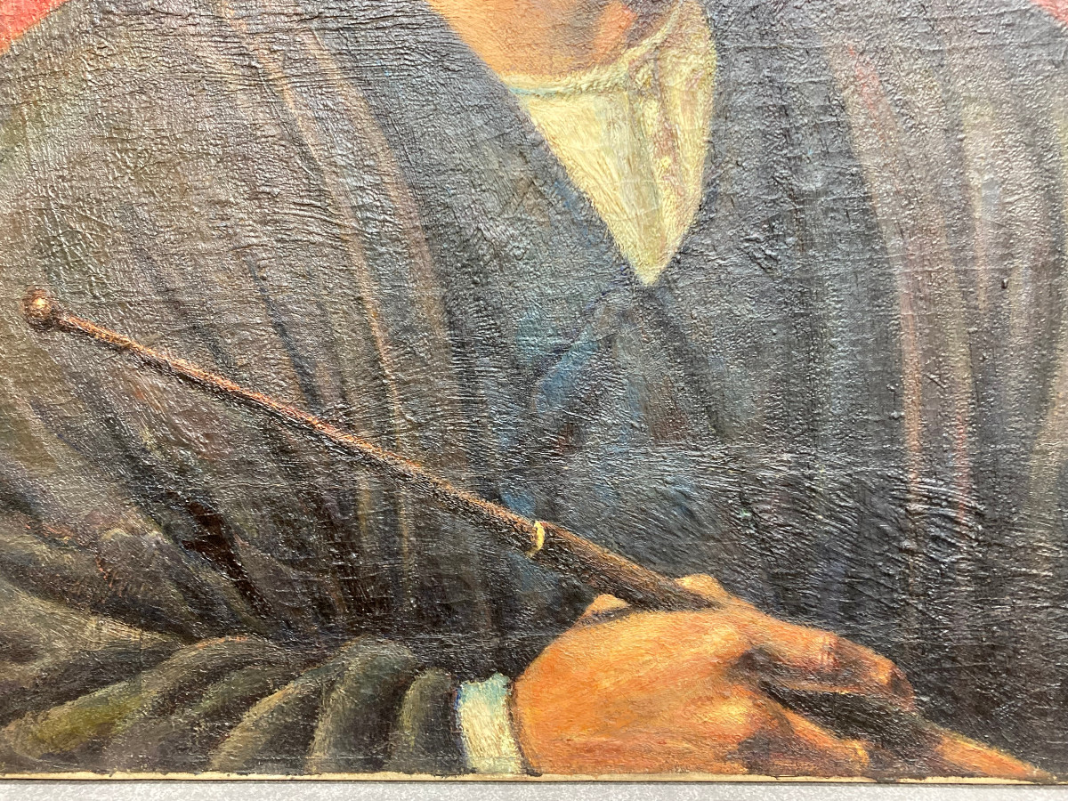 昨年度収蔵した椿貞雄《腕鎮を持てる自画像》（1917年）の修復が完了