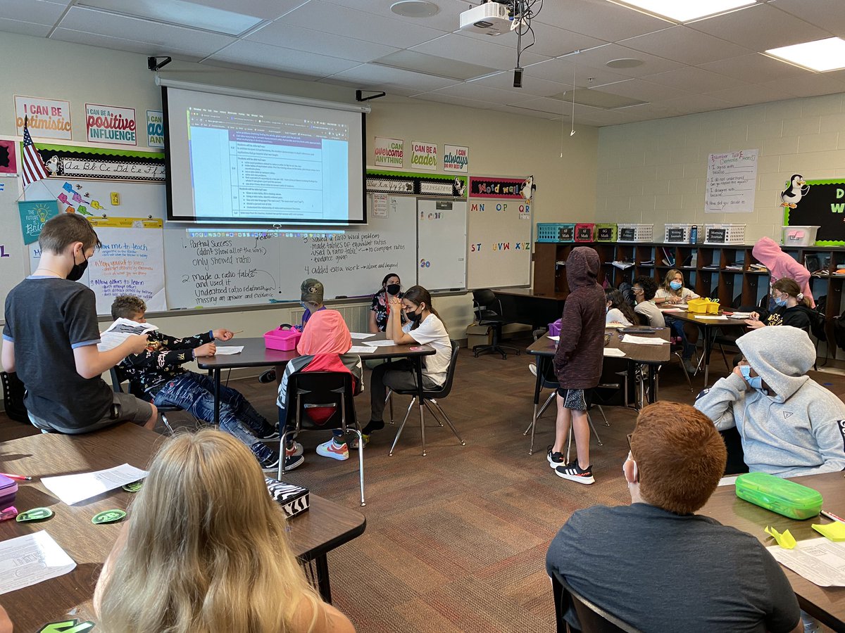 MrsCarter_SMSD's tweet photo. Engaging students in purposeful conversations about the work they are doing in school is one of the most beneficial things we can do for them. This week our 6th graders did this work around Math proficiency scales—the what, the how, & the why. So fun!! @misszjames #math6 #IM6 https://t.co/wdSun0NfEr