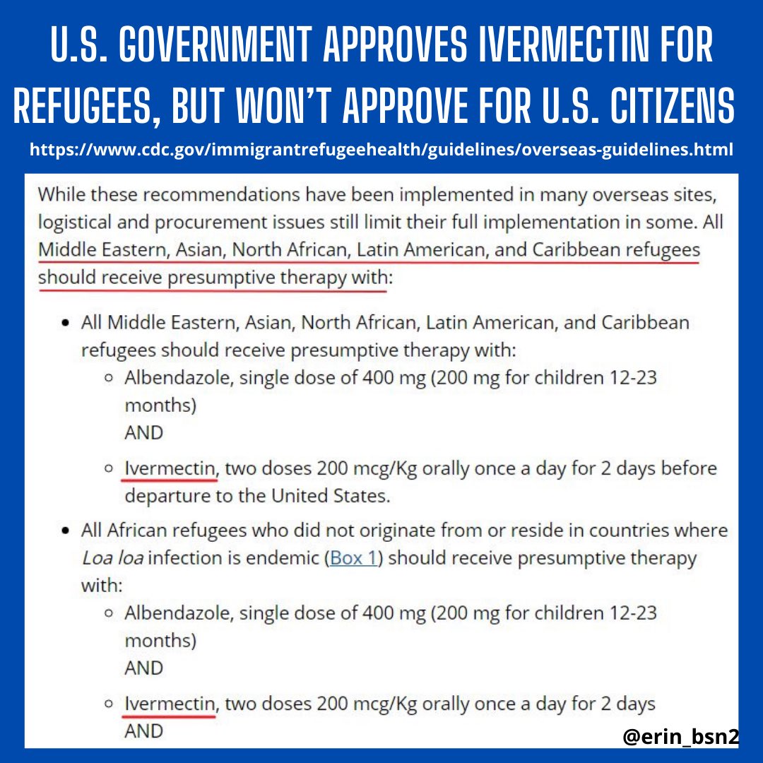 erin_bsn's tweet image. Well, that&apos;s weird.🥴 The MSM would like everyone to think this drug is for horses and “so dangerous.” I beg to differ and this proves they know it&apos;s safe regardless of “why” it’s being administered. #exposeitall 

cdc.gov/immigrantrefug…