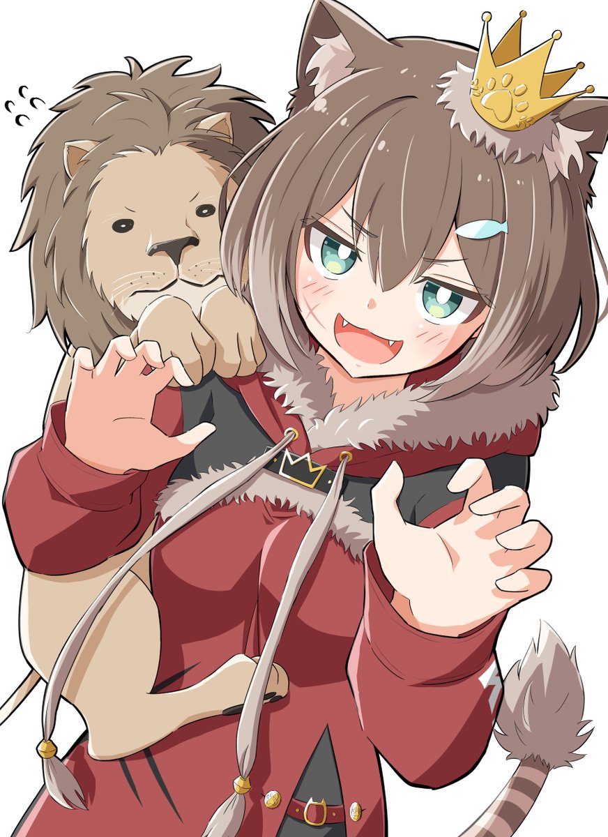1girl animal ears brown hair crown fangs solo animal ear fluff  illustration images