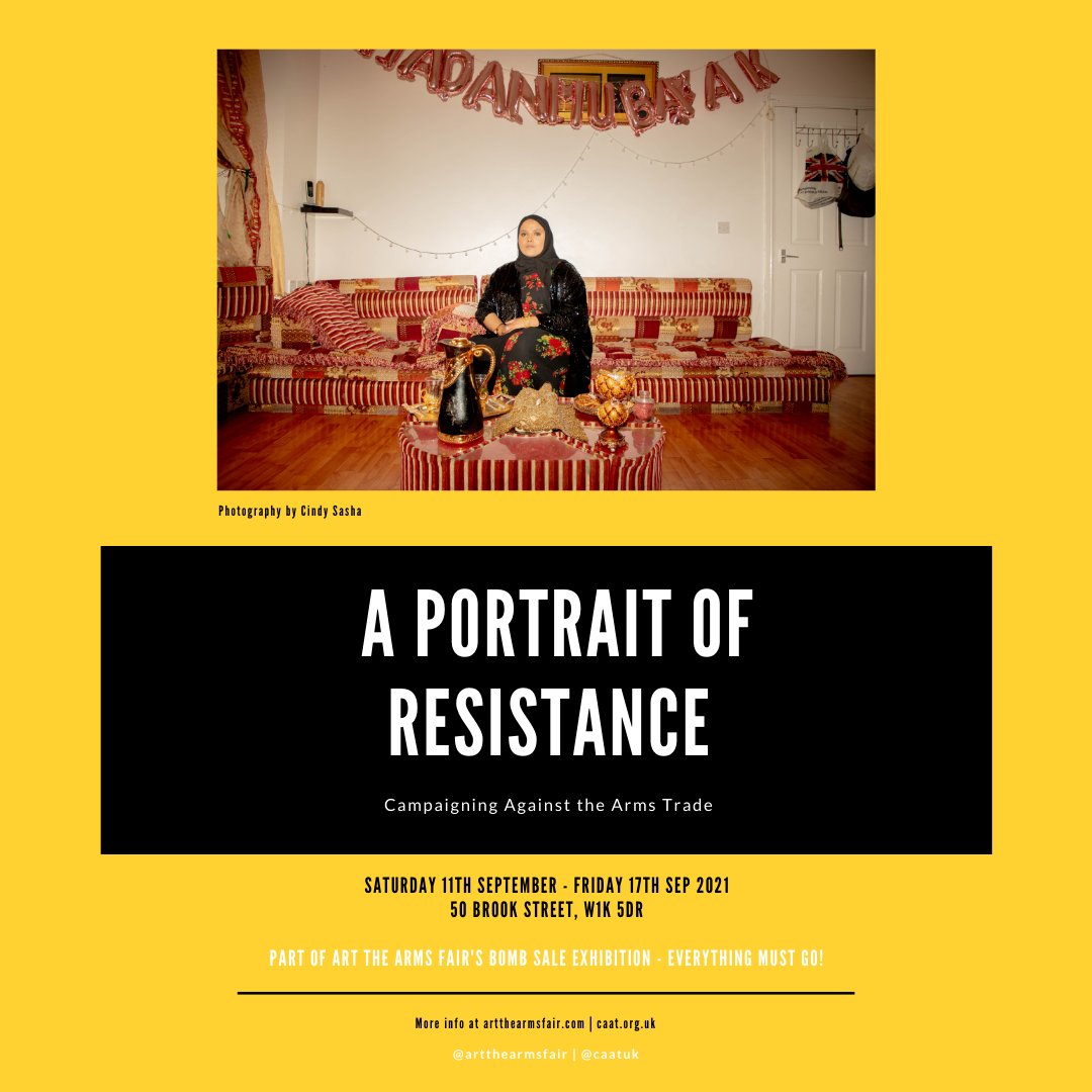 💥 Today's the day! <a href="/ArtTheArmsFair/">ArtTheArmsFair</a> opens today from 12pm at Brook Street, 5mins from Oxford Circus/ Bond Street stations💥

More info here: caat.org.uk/news/a-portrai…

Ft. @AminaAtiqpoetry <a href="/londoncaat/">London CAAT</a> <a href="/dED_ucation/">Demilitarise Education</a> <a href="/Rehab_Jaffer/">Rehab Jaffer</a> @yasminluqman <a href="/SAlwadaei/">Sayed Ahmed AlWadaei</a> <a href="/AmeenNemer/">أمين النمر</a> 
#CAATxNPP2021
