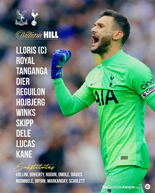 Starting XI: Lloris, Royal, Tanganga, Dier, Reguilon, Hojbjerg, Winks, Skipp, Dele, Lucas, Kane  Subs: Gollini, Doherty, Rodon, Omole, Davies, Ndombele, Bryan, Markanday, Scarlett