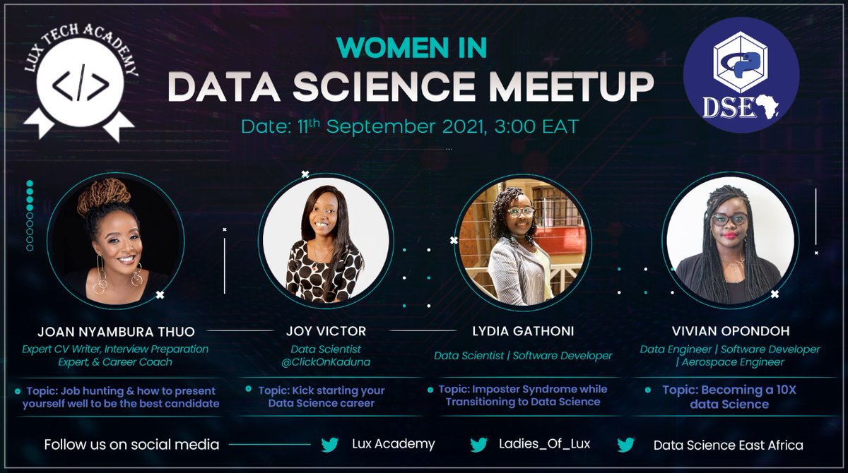 Coming up shortly!
@lux_academy 
#womenindatascience