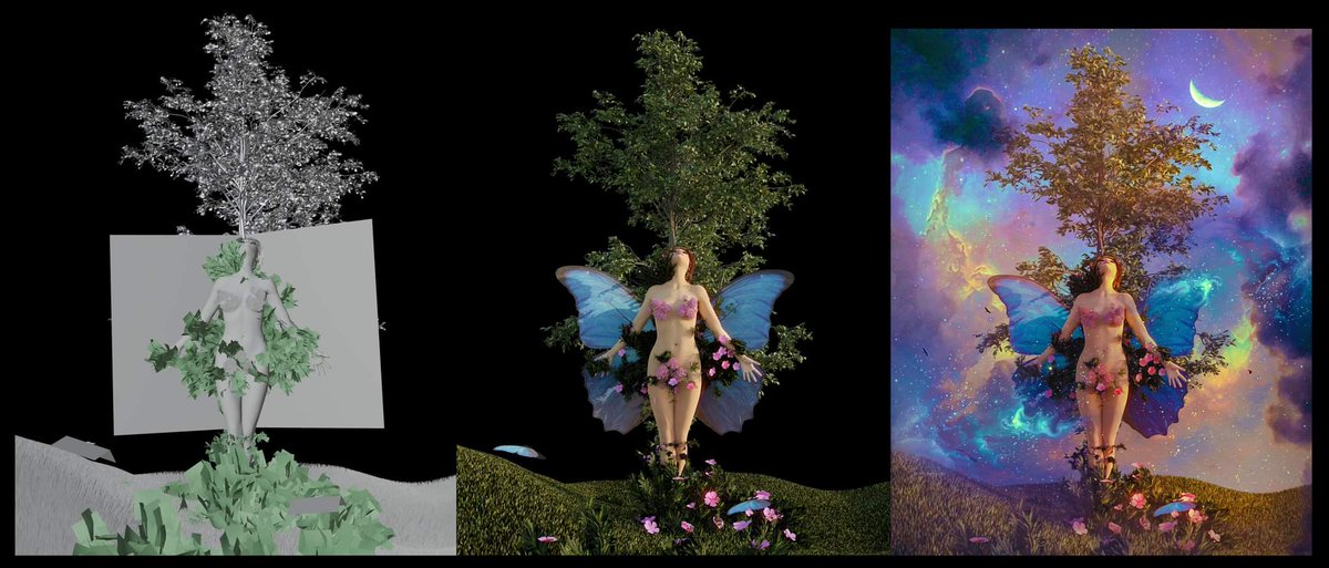 MarischaBecker's tweet photo. From 3D to the final in Photoshop 🌲🦋

https://t.co/UjgKfQwJUi

@triptychdrops @JuliaButterflyH https://t.co/b4lTfyCV6k