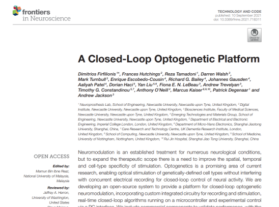 Well done to Dimitris et al for getting our article on closed loop optogenetics published in frontiers in neuroscience.