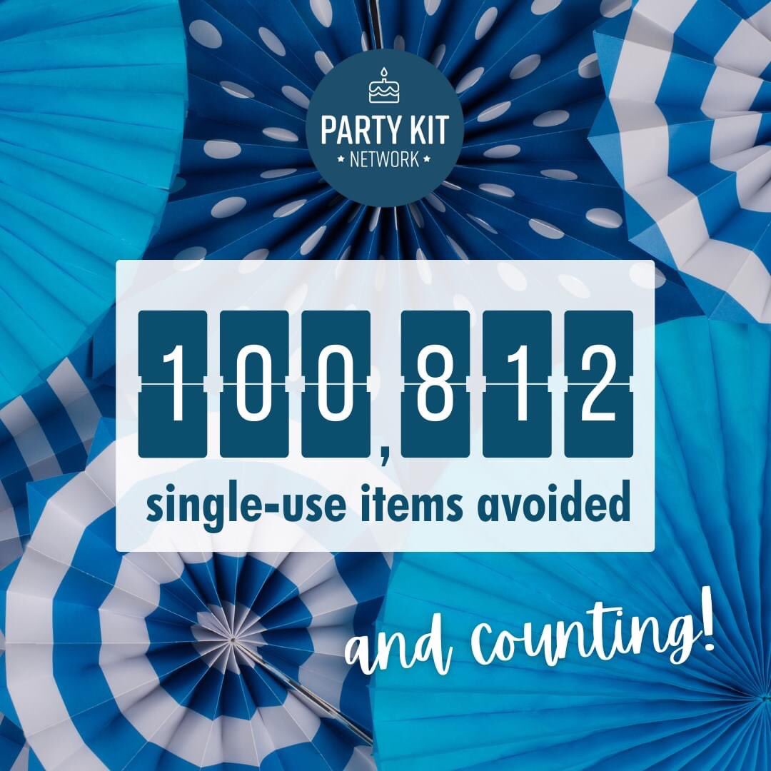 partykitnetwork's tweet photo. We did it! We avoided 100k single-use items between July 2020 and July 2021 despite a pandemic! 🤩

That's 100k disposable plates, cups, bowls and cutlery avoided because people hired a party kit &amp; switched to reusables.

Can't wait to see what next year's total will be.
#Reuse https://t.co/Bjbl4NyGYL