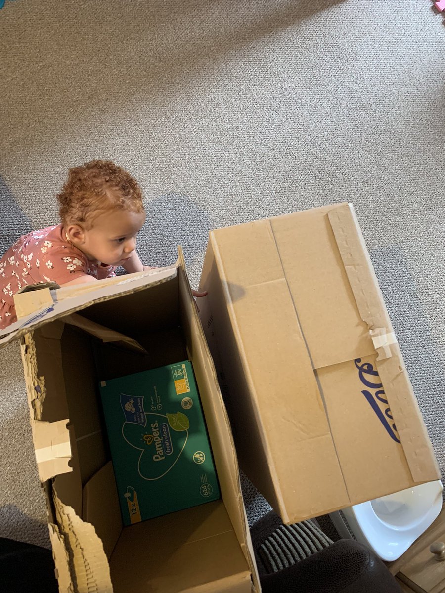 samfernx's tweet photo. When buying a box of wipes, it confuses me why the postage sticker isn’t put directly on the box. What confuses me even more is when I order two boxes, @BootsUK decides each one needs to be put in its own box that could hold three of the original boxes… giant child for scale… https://t.co/2FXlrr4hQH