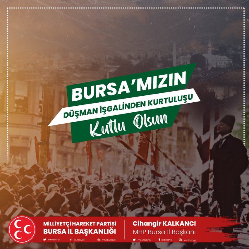 Bursa’mızın düşman işgalinden kurtuluşunun 99. yılı kutlu olsun. 
#11Eylül 
#BursanınKurtuluşu