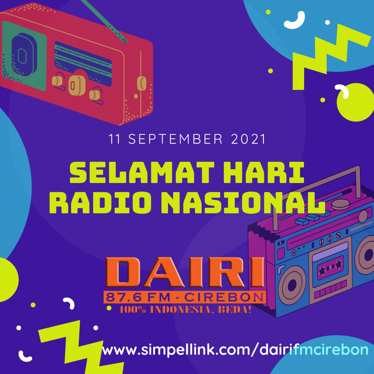 Selamat Hari Radio Nasional📻
_
Siapa sih yang suka nemenin kalau lagi sedih, senang, badmood pokoknya semuanya deh!!
_
Dairi 87.6 Fm Cirebon yang selalu nemenin Teman Dairi dengan Lagu-Lagu Pop Indonesia dan info-info menarik