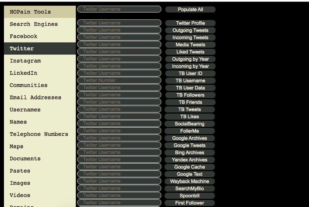 git.hopain.cyou/OSINT-Search-T…

Several hundred links for quick search in Social Media, Communties, Maps, Documents Search Engines, Maps, Pastes...
Also available tools for collecting info about email address and domain.

github.com/HOPain/OSINT-S…

#github #socmint #osint