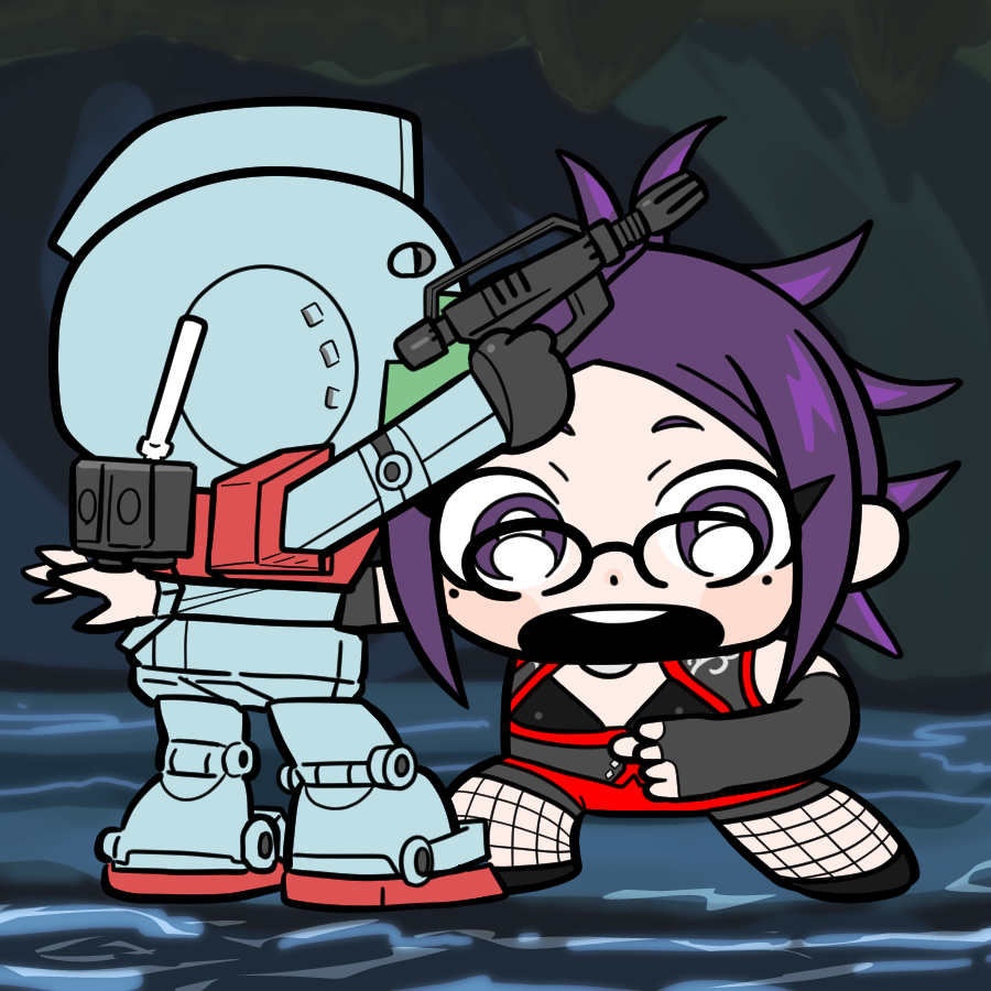 robot purple hair weapon holding gun gun holding weapon chibi  illustration images