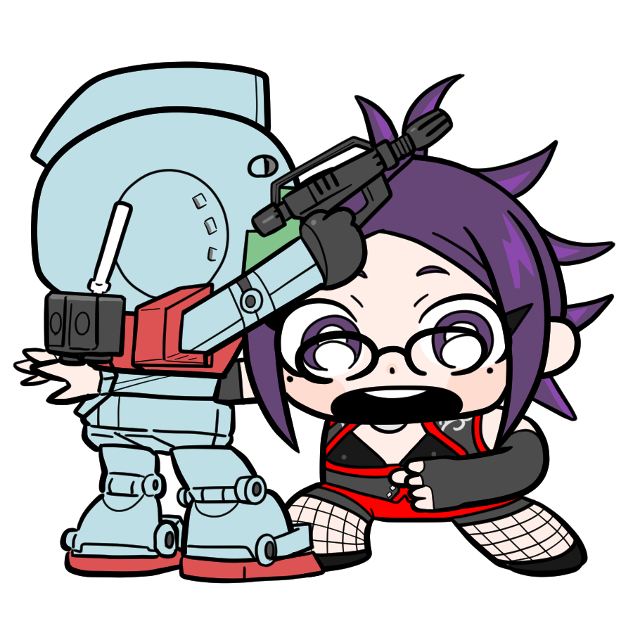 robot purple hair weapon holding gun gun holding weapon chibi  illustration images