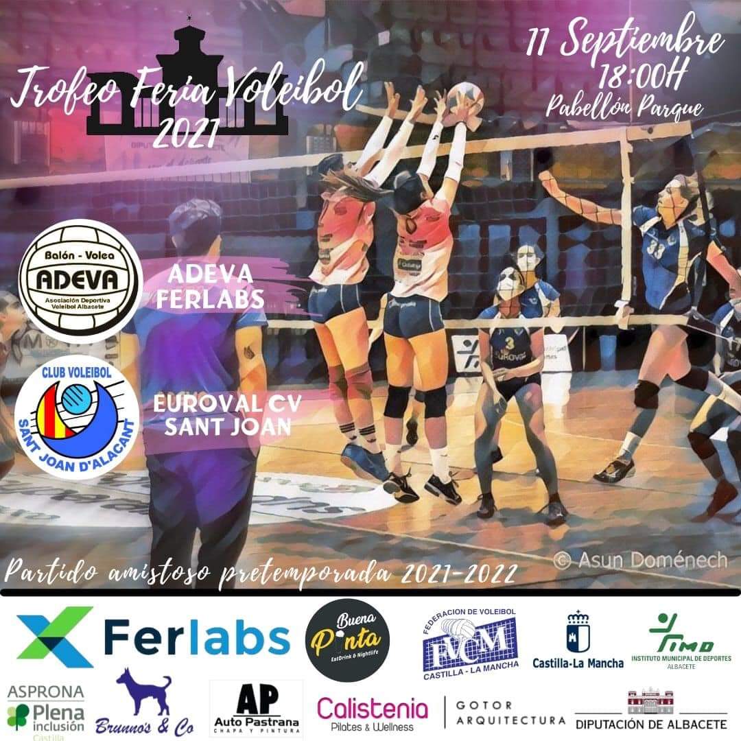 #abseptiembre2021
#FeriaDeportiva2021
Esta tarde, en #PabellónParque, 
TORNEO FERIA VOLEIBOL
📅 Sábado 11
Pabellón del Parque
🙎🏻‍♂️ Categoría masculina: ADEVA - Club Voleibol Elche ⏰ 16:00 horas
🙍🏻‍♀️ Categoría femenina: ADEVA - Voleibol San Juan ⏰ 18:00 horas
¡No te lo pierdas!