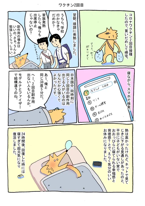 1回目に発熱があったので、2回目は準備万全でした。
ワクチン副作用で休むのに寛容な職場でよかった。 