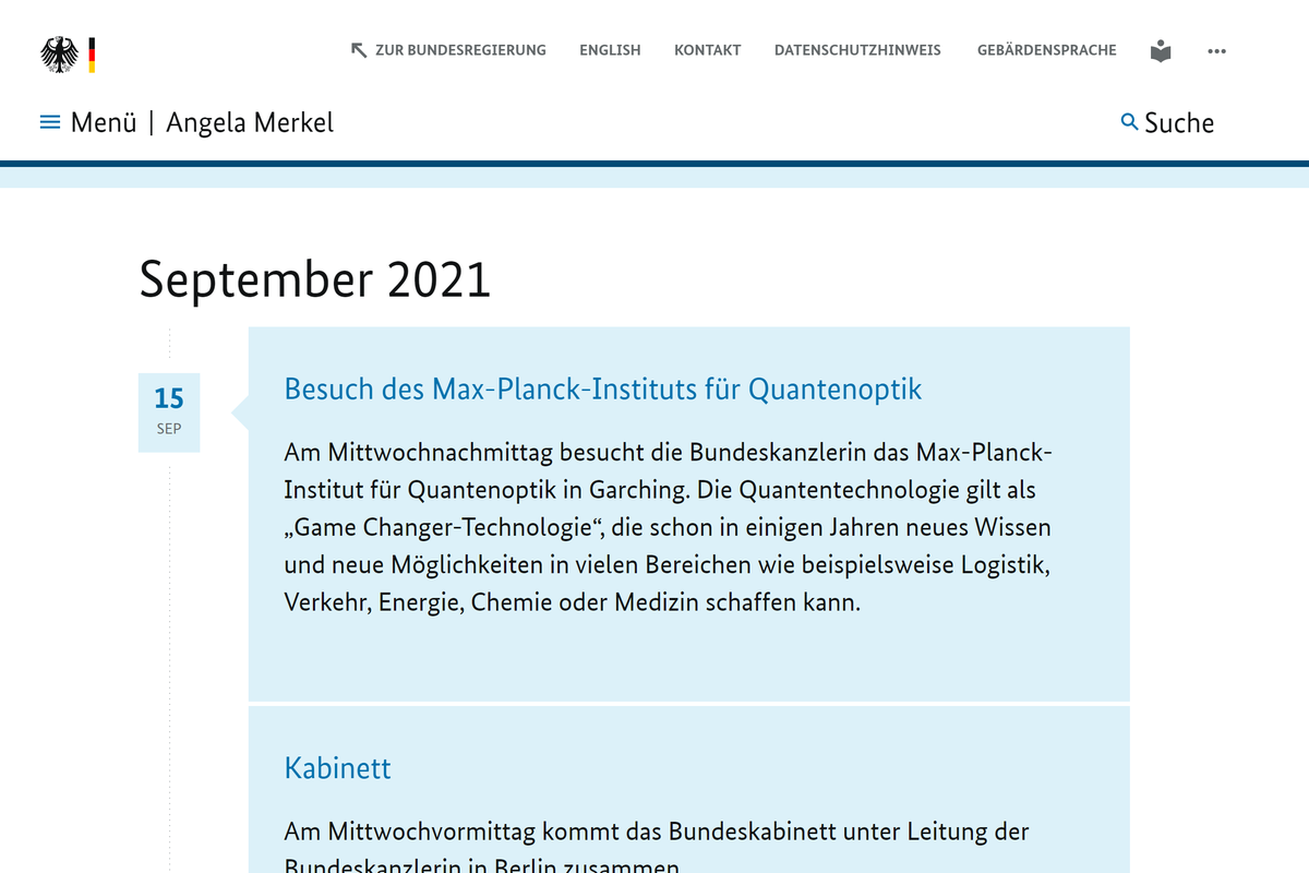 MPI_Quantum's tweet photo. Da stehen wir nun im Kalender der Kanzlerin! Kommenden Mittwoch, 15.09. (14-15h) besucht sie uns gemeinsam mit Ministerpräsident Söder in Garching am MPQ. Es ist uns eine Ehre, beiden die Forschung und Labore am Institut zu zeigen. Presseakkreditierung👉https://t.co/QYkOb0OMsT https://t.co/PqdYT4TbQ2