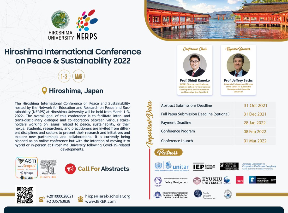 📢 Please SHARE widely!

Call for papers - Hiroshima International Conference on Peace and Sustainability 2022 -  March 1-3, 2022.

<a href="/SIPRIorg/">SIPRI</a> is one of the partners of <a href="/NERPS_hiroshima/">NERPS</a> at <a href="/HiroshimaUnivEn/">Hiroshima University</a>. You can submit your abstracts here ⏩buff.ly/3ejmfhg.