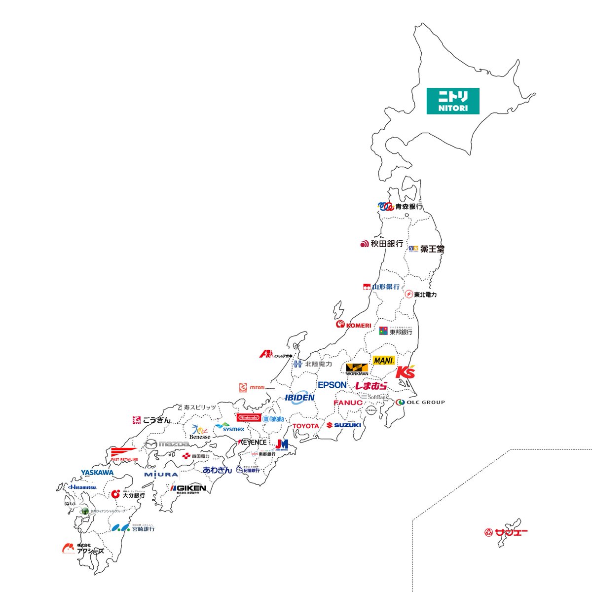 47都道府県別「時価総額トップ上場企業マップ」を作ってみました。 何社当てられますか？