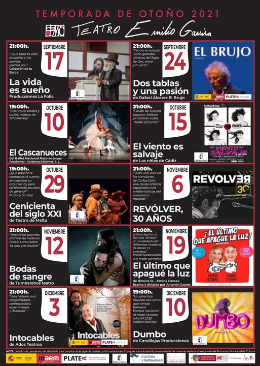 alcazar_turismo's tweet photo. Os dejamos la programación de la temporada de otoño en el Teatro Emilio Gavira de #AlcázardeSanJuan.
@aytoalcazar @CULTURA_ALCAZAR https://t.co/v1HA8UJUiL