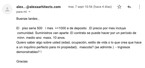 D4VIDMORENO's tweet photo. @NaruTessaiga @policia @mossos Decir que este personaje aun sigue por ahi, mismo nombre, mismos mails de copia pega, a mi me ha intentado estafar con un supuesto piso en la calle trafalgar de Barcelona, publicado en @habitaclia. El anuncio fue borrado pero el numero que aparecia era 689663452 @policia @mossos https://t.co/b7BILKl2Xm