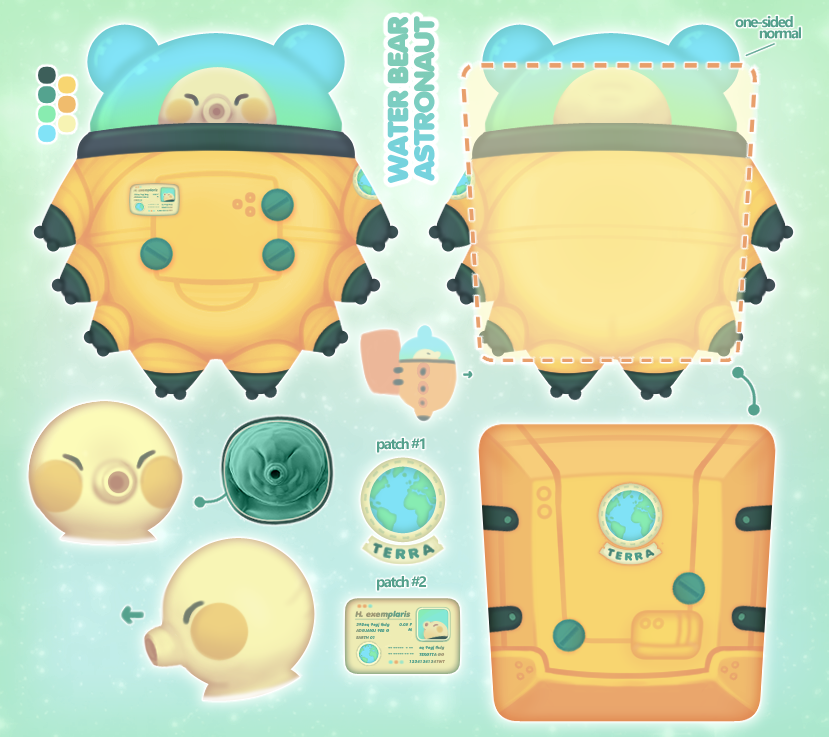 wrigleybugg's tweet photo. we also have a tardigrade astronaut, with extra "bear" for the road. 
( sketchfab model 🚀 https://t.co/1kXAQkOriP ) https://t.co/JDOnCUS0js