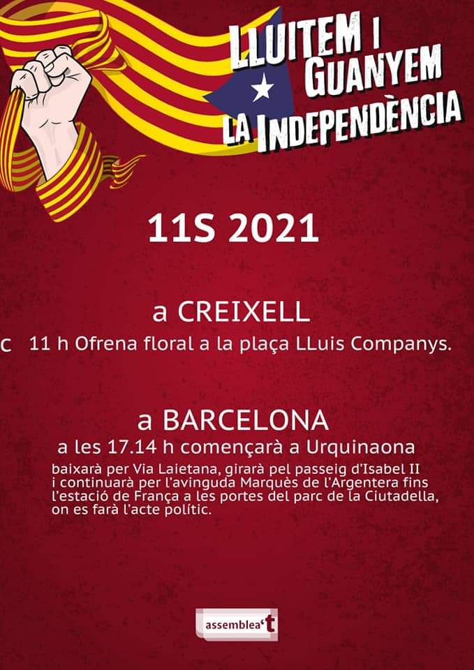 La independència és a les nostres mans! Hem de lluitar i guanyar la independència, arrosegant a les institucions com l'1-O, perquè tot va començar amb la gent als carrers i acabarà amb la gent al carrer.Visca la terra!
#11Sindependència #LluitemiGuanyem #Creixell <a href="/assemblea/">Assemblea Nacional Catalana</a>