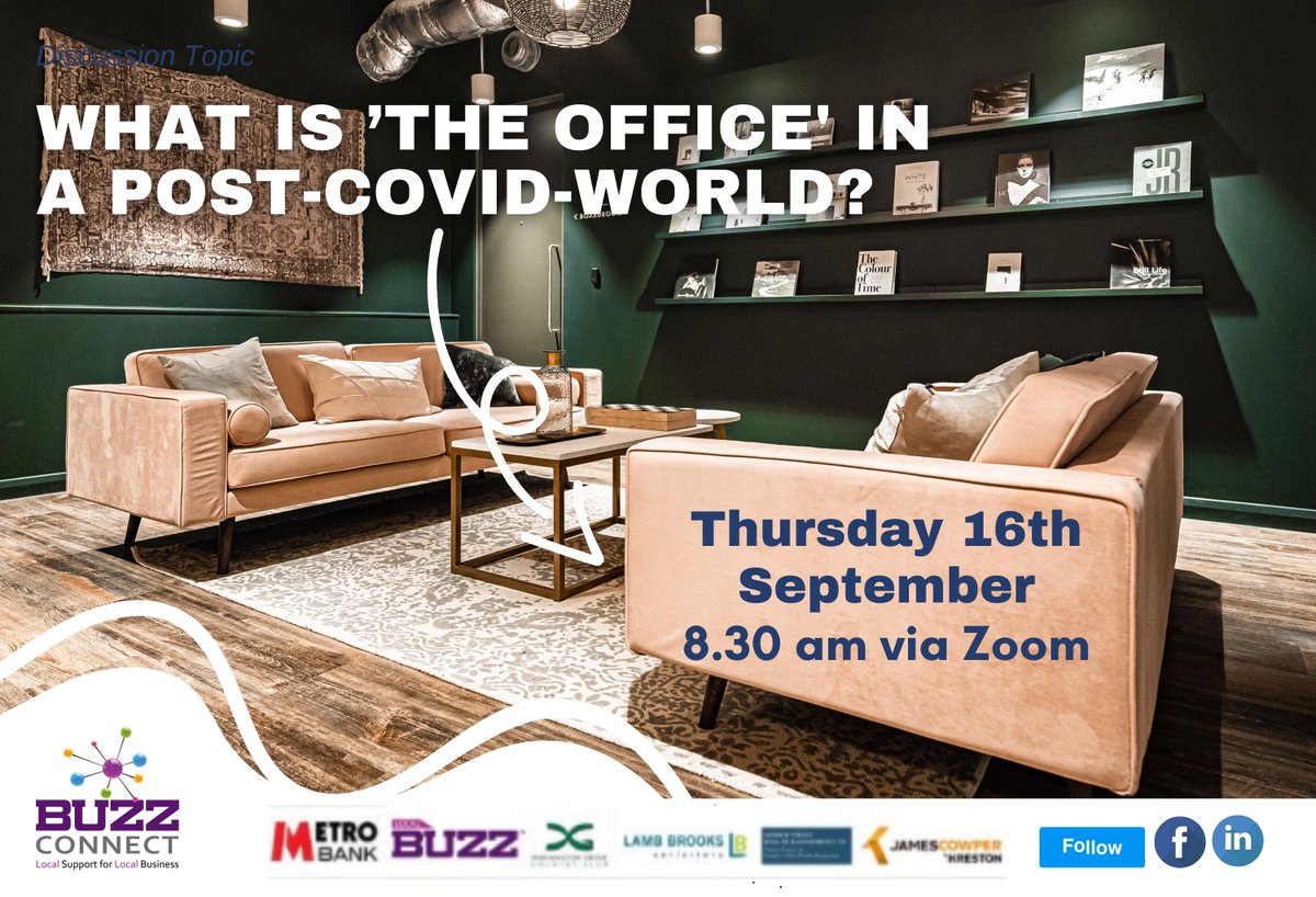 UKBuzzConnect's tweet image. ✅ Thursday 12th September 8:30am at BuzzConnect ... What is ’the office' in a post covid-world?
Join @BuzzConnect 

👉 Register here - lnkd.in/daUtqy6