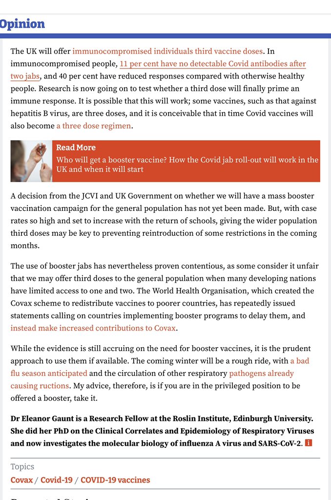 SandraWeeden's tweet photo. BOOSTER JABS TO PREVENT WINTER RESTRICTIONS?

‘My advice, therefore, is if you are in the privileged position to be offered a booster, take it.’

Dr Gaunt, Edinburgh Uni. Received $9,497,536 Grant from Gates Foundation Dec. 2020

https://t.co/Pbz52ChuIv https://t.co/zZ1Wr0AUXW