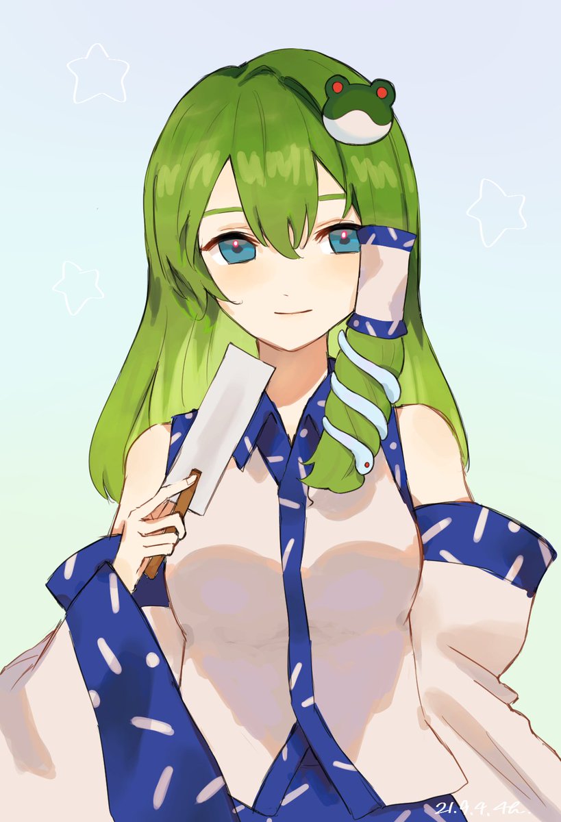 kochiya sanae 1girl solo frog hair ornament green hair hair ornament detached sleeves long hair  illustration images