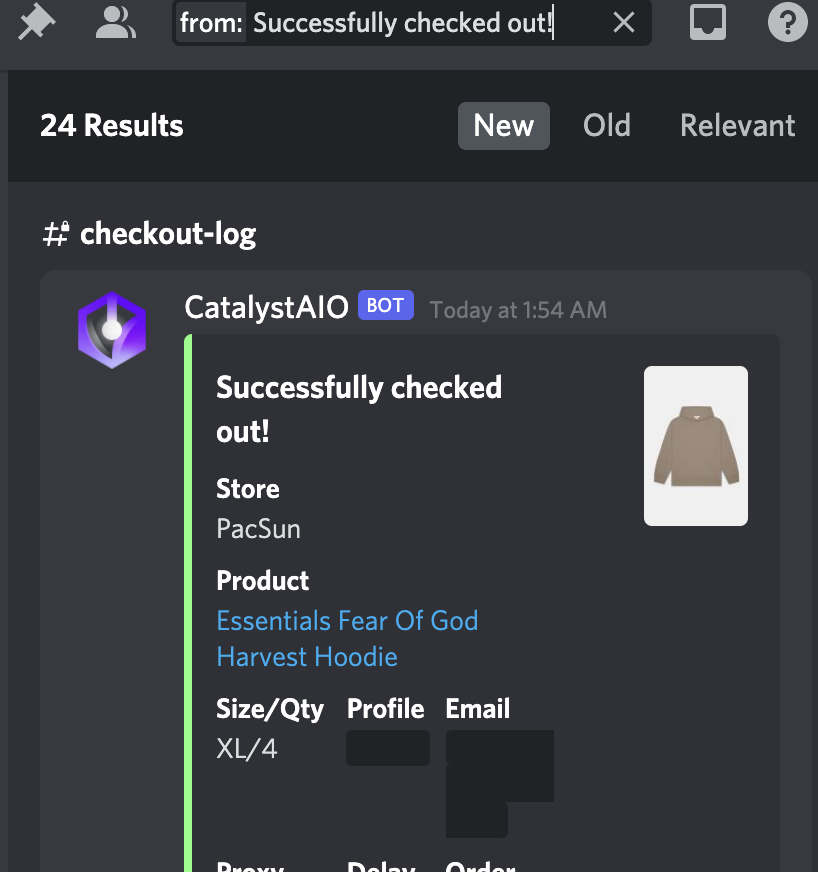 4 Items per checkout ( 96+ Total ) CookGroup: @_AshIO_ ( Thanks for the Weekly ) Bot: @CatalystAIO Proxies: @LEMONPROXY2020 , @DonutProxies , @LiveProxies , @ZoomProxies
