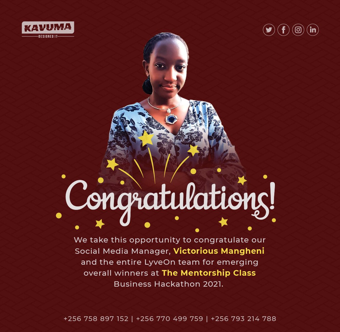 Congratulations to our Social Media Manager, <a href="/vmangheni/">Victorious Mangheni</a> for emerging overall winner of <a href="/Mentorshipclass/">The Mentorship Class</a> Business Hackathon 2021🎉
