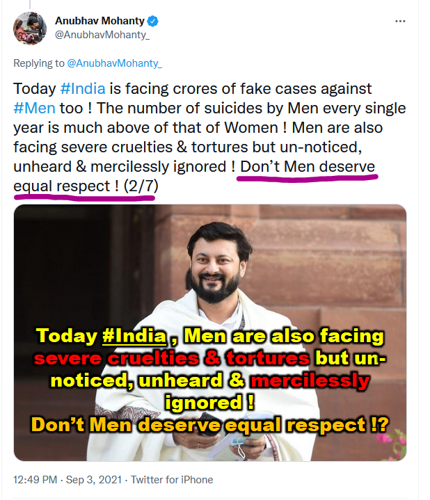 @DeepikaBhardwaj @deepak_pgi @AnubhavMohanty_ Yes, @AnubhavMohanty_ really deserves big thank from all Indians. Only some leaders like him never worry about vote-bank politics. He's a True leader 
Most of our leader knew that men are facing lot issues by some greedy women, nobody dare to speak out for #MenToo
and #IndianSons