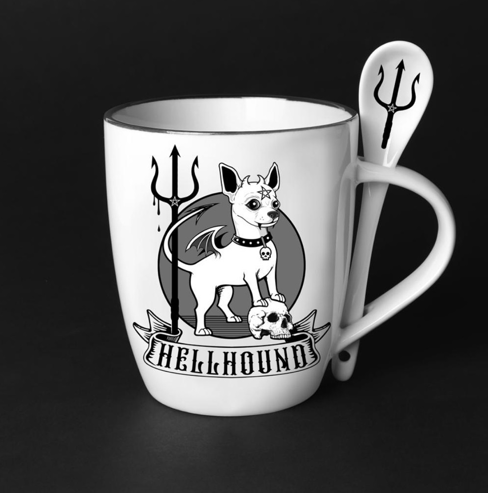 Funny HELLHOUND Chihuahua Mug and Spoon Set - bit.ly/2WY7ivA - #chihuahua #dogs #funny #goth #halloween #giftguide #giftsforher #teatime #hellhound #alternativestyle #chihuahuadog #mugs #tea #coffee #coffeemug #giftideas #chihuahualover