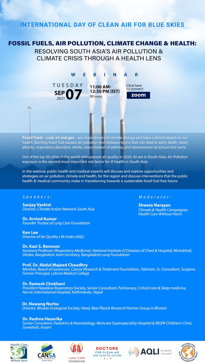 #FossilFuels are major drivers of climate change & have a direct impact on our health. Join medical experts from #SouthAsia on Sept 7 to explore strategies of intervention on #AirPollution #Climate & #Health for the region #HealthyAir4SouthAsia 

RSVP: bit.ly/southasiameet