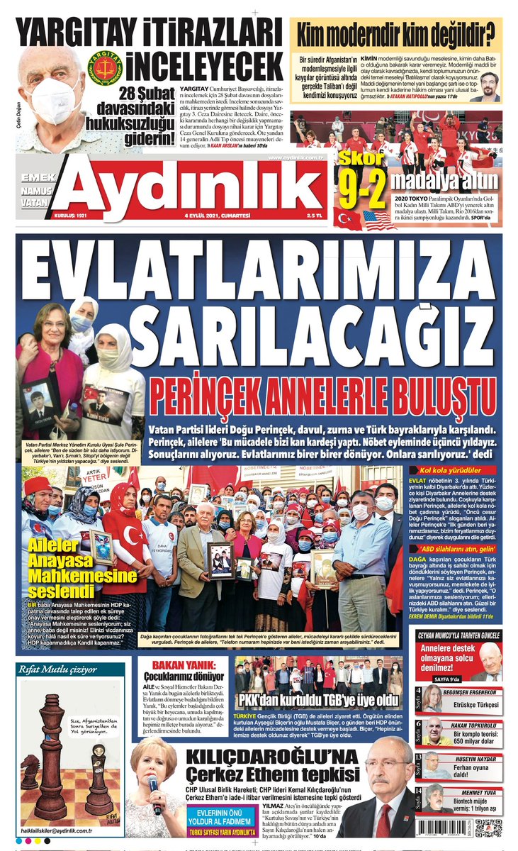 "ABD Silahlarını Atın, Gelin 
Perinçek Annelerle Buluştu 
EVLATLARIMIZA SARILACAĞIZ"

#Aydınlık – 4 Eylül 2021
Aydınlık, Tüm Gücünü Milletinden Alır
 
Gerçekleri AYDINLIK Yazar aydinlik.com.tr
#MaskeniTak
