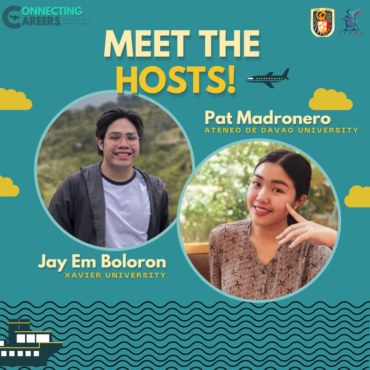 AdDUJPAMA's tweet photo. MEET THE HOSTS 🎤

Let’s hype it up with Pat and Jay Em our ever energetic and dynamic hosts of #ConnectingCareers ✈️ as we gear up for today’s event.

Catch them at 2 PM today via Zoom. See you, Ateneans! 😉 https://t.co/yNwU5KySwf