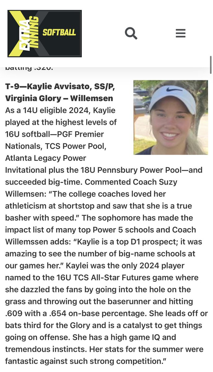 K…what can we say? Your journey is just getting started &amp; we all get a frontrow seat to witness your 🌟 keep rising!!! I keep saying it…<a href="/kaylieavvisato/">Kaylie Avvisato</a> the best part is you don’t even know how great you can be yet! That’s exciting! <a href="/VGWillemssen/">VA Glory National Willemssen</a> <a href="/RiversideRamsSB/">Riverside Rams Softball 🥎</a> <a href="/VAGloryFP/">VA Glory Fastpitch</a>
