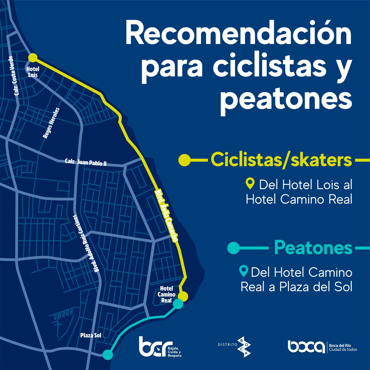 UrbisVeracruz's tweet image. Mensaje de @_BocadelRio: Estas son algunas recomendaciones si vas a disfrutar nuestro bulevar este fin de semana. 
Si te gusta patinar o andar en bicicleta, te sugerimos hacer estas actividades en zonas con menos personas. No olvides respetar a los peatones en todo momento. 🚴 🚴