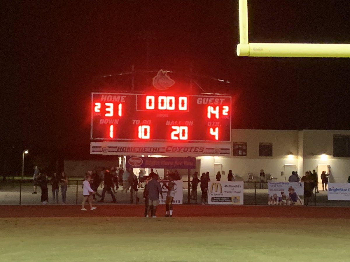 CCHS 1-0 with a season opener victory tonight 31-14 over Bonita Springs. Proud of these young men as they played tough and held the lead the whole night. <a href="/StayHowlin/">Coyote Football</a> <a href="/CCHS_Sport/">Cypress Creek High School Athletics</a> <a href="/TheCoyoteWay/">CypressCreek</a>