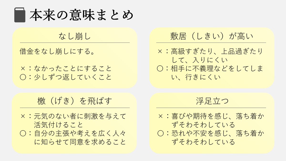 姑息 敷居が高い 失笑するなど本来の言葉の意味を全部知っていますか 間違って使ってた 言葉は生き物 Togetter